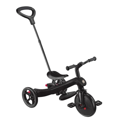 GLOBBER Explorer Trike 4in1 Pro in Schwarz - Dreirad, Laufrad und Kinderwagen in 10/8,5 Zoll - TPR-Sitz - h&ouml;henverstellbares Kinderfahrzeug