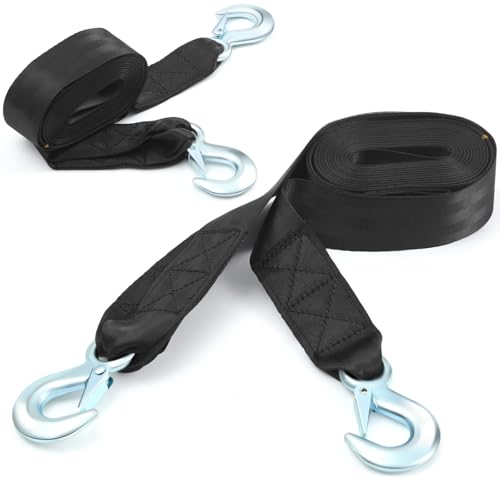 Bememo 2 Pack 2 Inch 20 Feet Boat Trailer Winch Strap with Double Hook, Replacement for 9642019, Winch Rope with Spring Galvanized Steel Hook, Boat Motorboat Pontoon Safety Parts Accessories