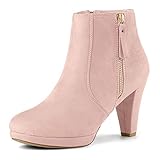 Allegra K Women's Side Zip Low Platform Chunky Heel Dust Pink Ankle Booties 7.5 M US