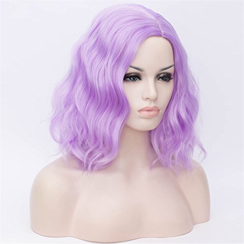 Cying Lin Short Bob Wavy Curly Wig Purple pink Wig For Women Cosplay Halloween Wigs Heat Resistant Bob Party Wig Include Wig Cap (Purple pink)