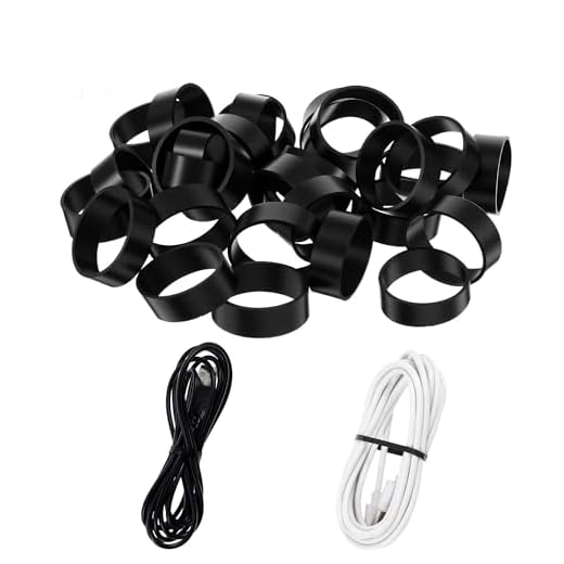 Black Silicone Rubber Bands for Cord Management - Reusable Stretchable Ties to Organize Data Cables, Chargers, Wires and Home Office Accessories (50-Pack)