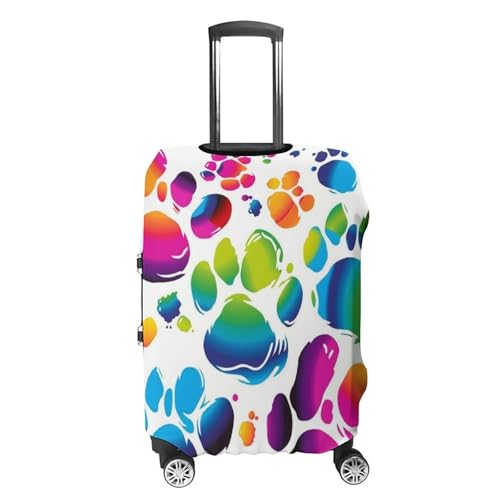 Colorful Dog Paw Print Luggage Cover, Washable Elastic Suitcase Cover Protector Fit 18-32 Inch Luggage4