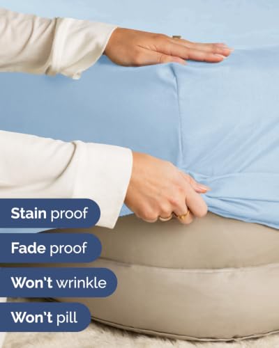 Image of Extra Deep Flex Top Split Head King Fitted Sheet - Hotel Luxury Single Fitted Sheet Only - Easily Fits 18 inch to 24 inch Mattress - Ultra Soft, Wrinkle Free w /Extra Deep Pockets - Light Blue