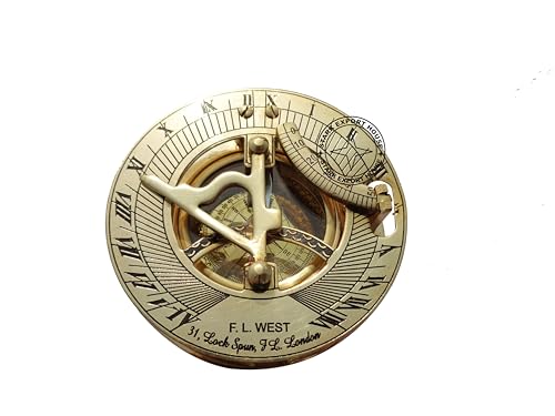 Brújula con reloj de sol de latón 3 pulgadas miniatura 3