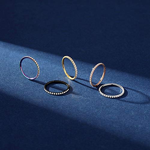 Wbrwp 316L Surgical-Steel Hinged Nose Rings Hoop With Zircon 16G(1.2Mm) Womens And Mens Body Pierecing Ring Septum Clicker Helix Cartilage Hoop Body Piercing Jewelry 8Mm Diameter, Black Color #TOP3