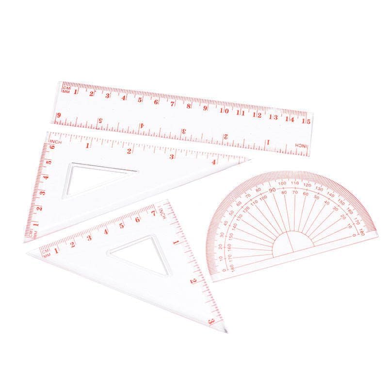 Image of BOXBERRY Maths Set and Carry Case, 8-Piece Geometry Box with Compass, Ruler, Protractor, Triangles, Eraser and Sharpener, Red