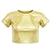 Girls Crop Top Metallic Short Sleeve Dance Shirt for Kids Sparkly T-Shirt for Performance Youth Girls (Gold, 5-6 Years)