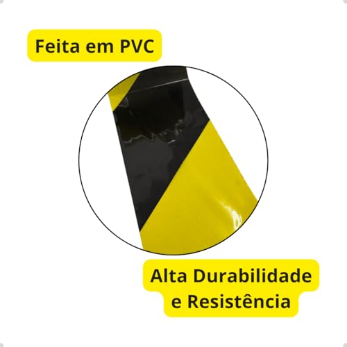 Fita Zebrada Preto e Amarelo 100m PVC Segurança Isolamento Obra Estacionamento Fila