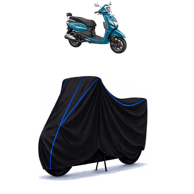 Image of Scooty Cover Water Resistant for Pleasure Plus VX | Universal Scooter & Bike Cover | Heavy Duty UV Dust, Rain & Scratch Protection | Elastic Fit All Weather Indoor Outdoor | Black with Blue Piping