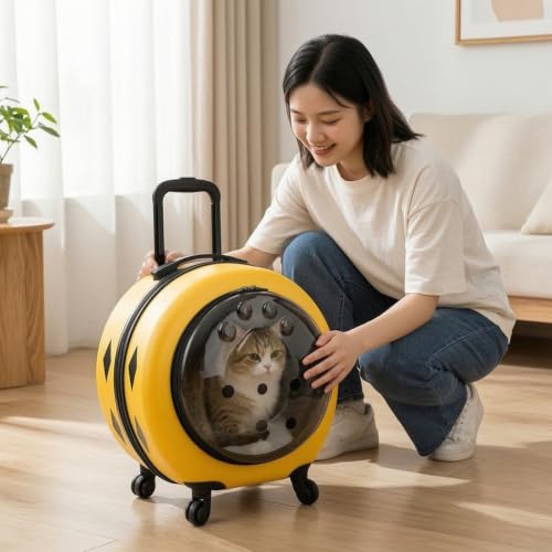 Transportín con asa telescópica y ruedas predolo transparente y ventilado para veterinario 3