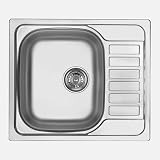 Lavello cucina a incasso in acciaio inox con 1 vasca e gocciolatoio 58x50 cm finitura satinato - Jaldy