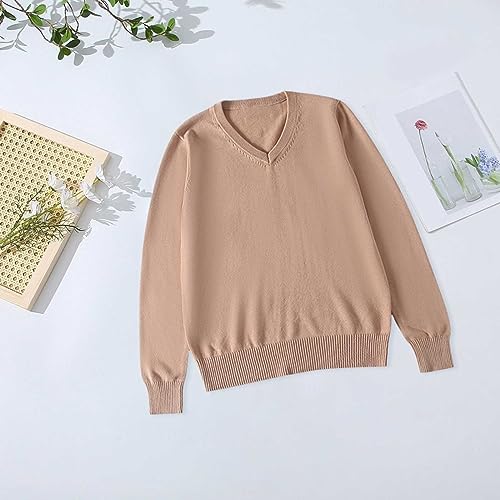 Kids 2024 New Long Sleeved Shirt School Girl Boy V Neck Solid Color Sweater Cardigan Long Sleeve Knit Top for 4 to 73
