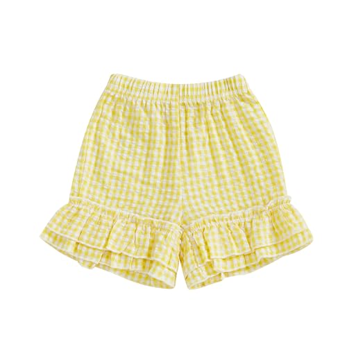 Toddler Baby Girl Plaid Ruffle Shorts Elastic Waist Wide Leg Gingham Boxer Shorts Infant Cute Summer Beach Checkered Bottoms (Yellow, 18-24 Months)