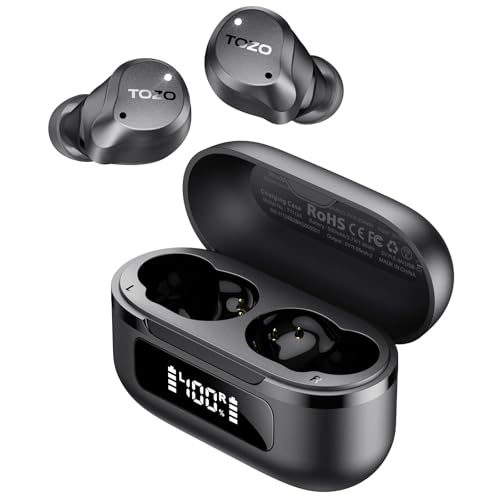 TOZO Hybrid Auriculares Inalámbricos Bluetooth 5.3 ANC Híbrida 6 Mics ENC, Reducción de Ruido 45dB, ORIGX 2.0 Acústico 32 EQs, 60H, Pantalla LED, USB Tipo C, IPX8, para Oficina y Commuting, Negro