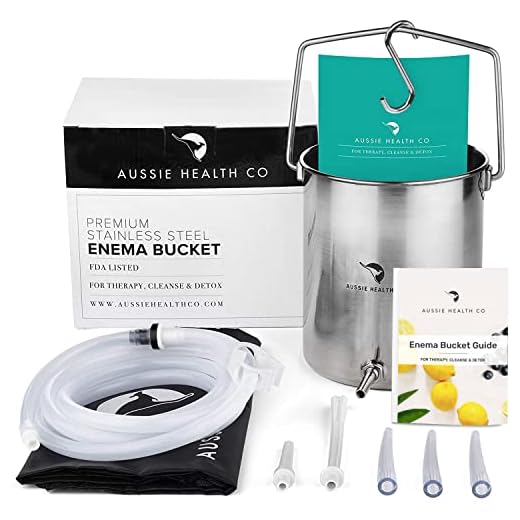 Aussie Health Co Enema Kit - Non-Toxic Stainless Steel 2 Quart Bucket - Ideal for Home Coffee or Water Colon Cleansing Detox Enemas - Includes Nozzle Tips, Guide Book, and Discrete Storage Bag