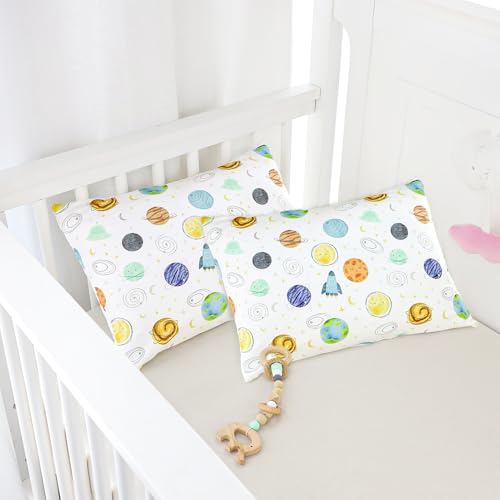 Image of ManFaiSky 2 Pack Toddler Pillowcase, 13x18 Toddler Pillow Cases with Envelope Closure, Soft & Comfortable Travel Pillow Case Cover Boys Girls, Planets