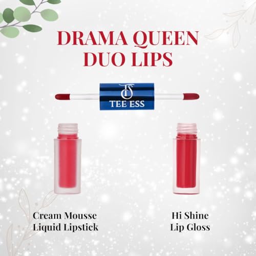 Image of Tee Ess Duo Lips 2-in-1 | Lip Gloss & Matte Cream Mousse Liquid Lipstick | High Shine Gloss + Soft Matte Finish | Long-Lasting, Lightweight & Non-Sticky | 5ml (DRAMA QUEEN)