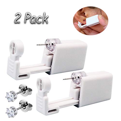 2 Pack Self Ear Piercing Kit, Ear Piercing Gun Kit Self Ear Piercing Gun Self Ear Piercing Gun Kit Tool With Earrings (White) #TOP1