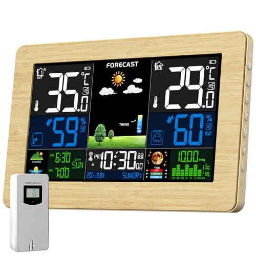 VOKSUN Wetterstation Funk mit Außensensor, Farbdisplay, Thermometer Hygrometer mit Wettervorhersage, DCF Funkuhr, Batteriebetrieb und...