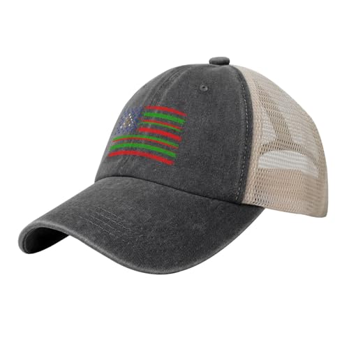 Vintage US and Bubi Tribal Flag Baseball Cap for Men Women Low Profile Washed Cotton Mesh Trucker Hat Black