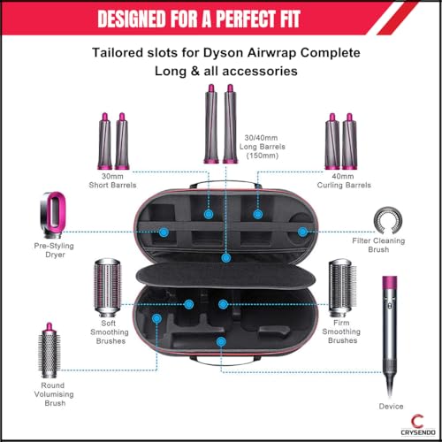 Image of CRYSENDO Dyson Airwrap Travel Pouch Complete Long HS08 HS05 HS01 | Hard Dyson Pouch for Airwrap Dyson | Lightweight & Portable Dyson Storage Bag (Black)
