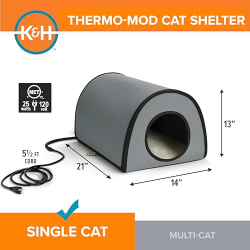 K&H Pet Products Heated Outdoor Cat House for Outside - Thermo Mod Kitty Shelter, Insulated, Waterproof, Heated Floor, Washable Cover, Safety Listed - Small 21 X 14 X 13in Gray 25W by K&H Pet Products - Image 2