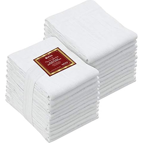 Oakias Flour Sack Towels 24 Pack White - Dish Towels 28 x 28 Inches - Cotton Tea Towels - Lightweight, Durable & Highly Absorbent - Machine Washable Cover