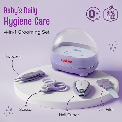 Image of LuvLap 4 in 1 Baby Grooming Set with Cute Case, Baby Manicure Set with Nail Scissors, Nail Clipper, Nail File & Tweezers, Grooming Kit for New Born & Toddler, BPA Free, Compact & Easy to Carry, 0m+