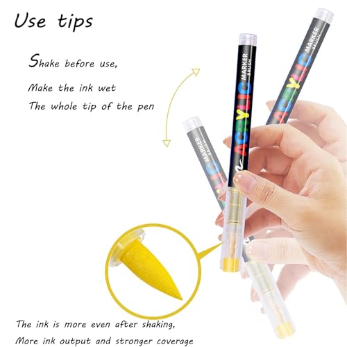 Image of Acrylic Paint Markers Brush Tip, Vivid Colors with Direct-Liquid Ink System, Professional-Grade Paint Pen for Rock Painting, Canvas, Glass, Plastic, Fabric & Creative Crafts (12 Pieces)