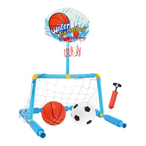 Canasta de baloncesto para piscina, 2 en 1, portería de fútbol flotante con 2 balones y 1 bomba, divertido juego acuático para niños a partir de 4 años y adultos para patio interior, jardín, gimnasio