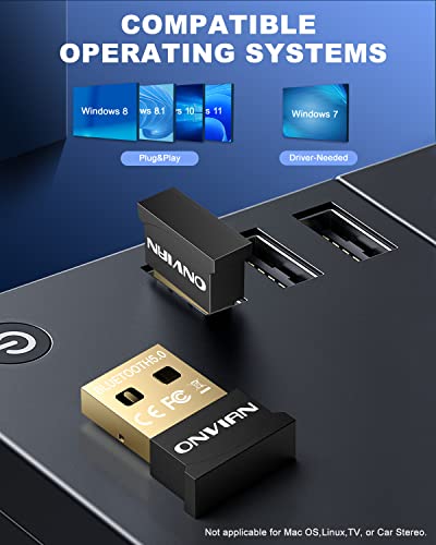 Onvian Usb Bluetooth Adapter For Pc, Plug&Play Bluetooth 5.0 Dongle Receiver For Windows11/10/8.1/8 Bluetooth Extender For Desktop Printer Laptop Mouse Keyboard Headsets Speakers Win7 Driver-Needed #TOP3