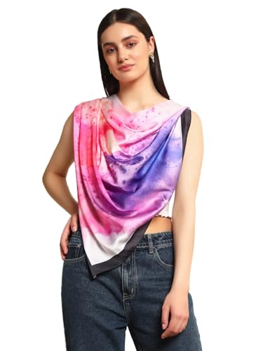 Image of Ravaiyaa - Attitude is everything Women Silk Digital Print Large Square Scarf Breathable Lightweight Neckerchief Printed Headscarf 40 inch x 40 inch Inch