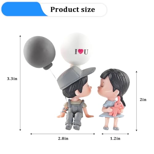 FALVFUN Cute Couple Car Decoration, Lovely Couple Kiss Figure Figurines Vehicle Dashboard Decor with Balloon, Automotive Interior Ornament Accessories for Boys Girls, Universal Fit (Gray Couple)