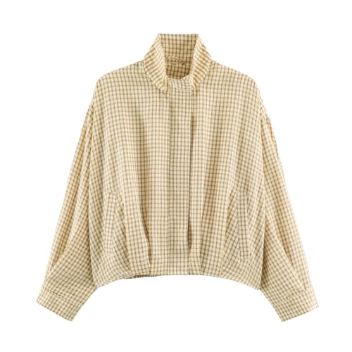 Plaid Bomber Jacket Women Oversized Cropped Funnel Neck Gingham Jacket - image 1