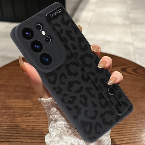 Image of Compatible with Samsung Galaxy S26 Ultra Case with Strap Wrist Black | Cheetah Print Shockproof Soft TPU Protective Cover for Women Girls, Slim Anti Scratch Case 6.9 Inch, Black
