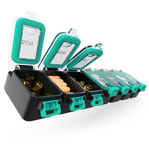 Weekly Pill Organizer 1 time a Day – Pill Box 7 Day with Enhanced Waterproof Seal, Large compartments Hold Big Vitamins & Supplements, Upgraded Locking lids, for Home & Travel use, Durable Hard case