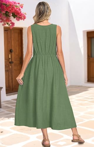 MOLERANI Women’s Summer Maxi Dress Sleeveless A-Line Flowy Sundress Elastic Waist Lightweight Breathable Casual Beach Vacation Outfit Round Neck Resort Wear Wear Flower Green XL — view 4