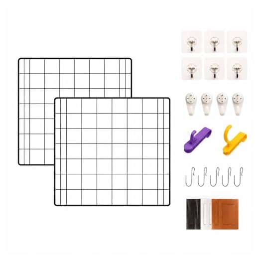 NACETURE Heavy Duty Grid Wall Panels, 12 x 12 Inch, Black, 2 Pack | Double-wire reinforced design supports up to 30 lbs and includes hooks and accessories for versatile wall displays.