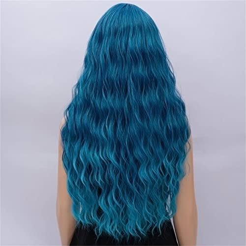 Netgo Teal Wig For Women, Dark Blue Wig With Bangs, Long Fluffy Curly Wavy Blue Hair Wigs For Girl Synthetic Daily Cosplay Party Wigs #TOP6
