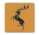 Aprox. Tamaño: 10 x 10 cm KlangundKleid.de Got - Juego de Tronos - Ciervo Negro - Baratheon - Posavasos - Alfombra de Bebida - Diseño Original con Licencia