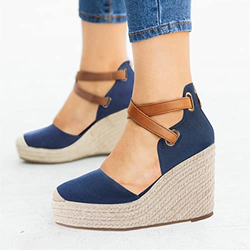 Image of PiePieBuy Womens Wedge Espadrille Ankle Strap Closed Cap Toe Platform Heeled Sandals