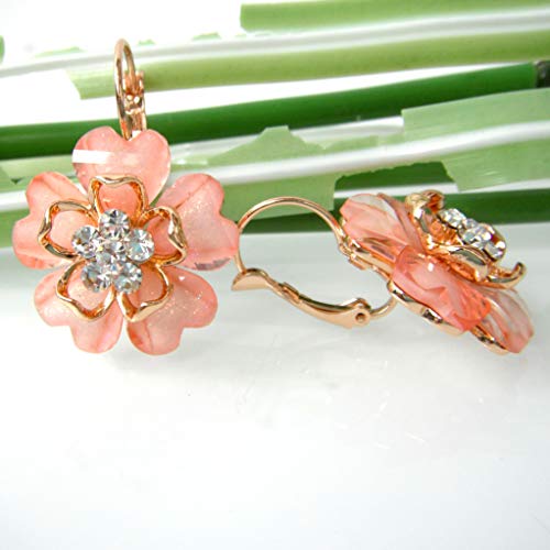 Navachi 18k Gold Plated White Crystal Acetate Blooming Flowers Leverback Earrings3