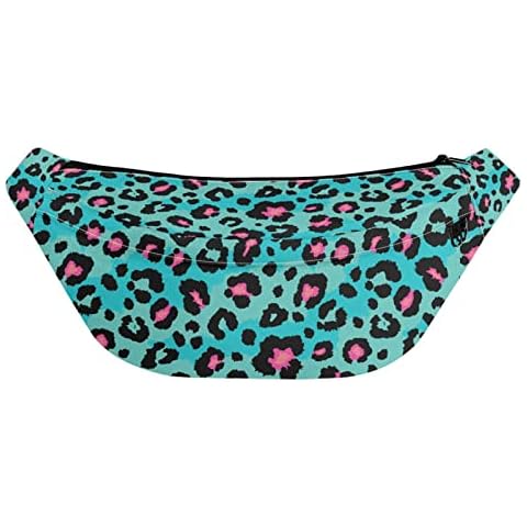 STUOARTE Blue Green Leopard Print Waist Bags for Women Girls, Large Capacity Bumbags Zipped Pockets Fanny Packs for Travel Hiking Running Cycling Cover