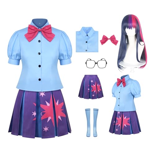 JISHIER Twilight Sparkle Costume Uniform Outfit Dress Socks Set Halloween Suit Adult Purple (NI-sApurplr+wig, M)