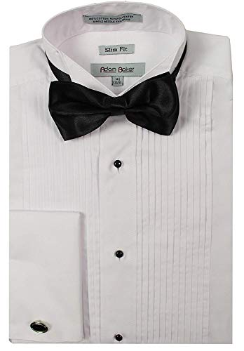 Adam Baker Mens Slim Fit Wingtip Collar French Cuff Formal Tuxedo Shirt (Bowtie & Cufflinks Included) (20