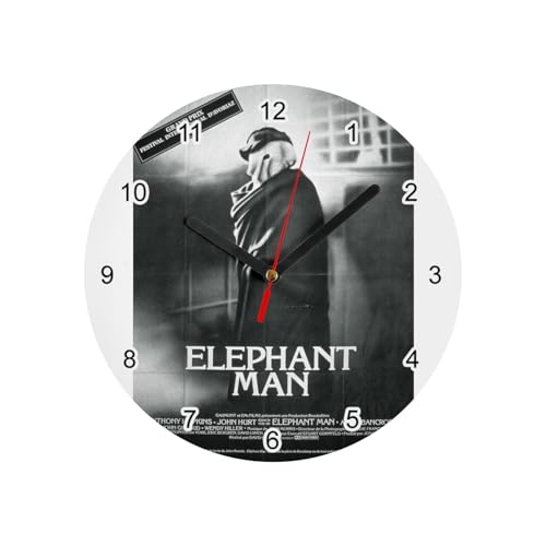 Fabulous Horloge Murale en Verre - Elephant Man Vieille Affiche de Film Rétro Poster Cinéma Vintage - Diamètre 20 cm - Blanc