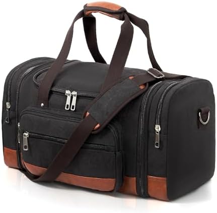 Men'S Duffle Bag For Travel, Expandable Canvas Duffel Bags Overni...