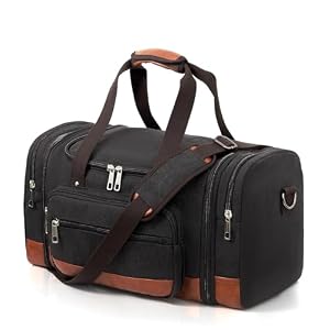 Men’S Duffle Bag For Travel, Expandable Canvas Duffel Bags Overnight Weekend Gym Carry On Luggage Bag For Men(Black)
