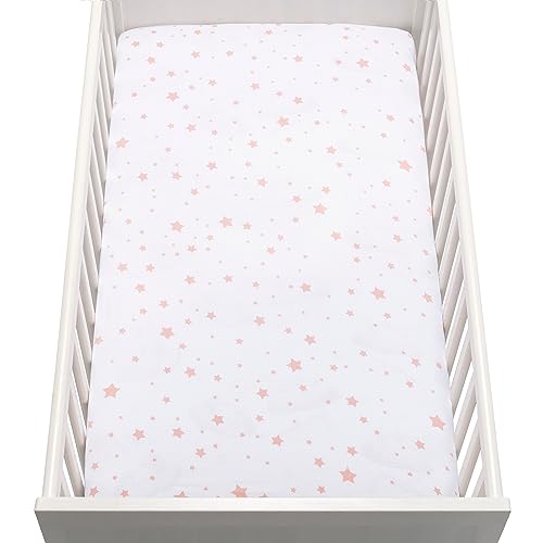 Image of Newton Baby Fitted Crib Sheet (2-Pack) - Ultra Breathable and Soft, Organic Cotton, Fits All Standard Cribs, Stardust Blush Coral & White