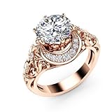 HUKQBUNX 18k Rose Gold morsonite Hollowed Out Flower Flower Crescent Diamond Multi Crystal gem morsonite Women's Precious Fashion Wedding Engagement Diamond Ring Size 6-10 (Size 10)
